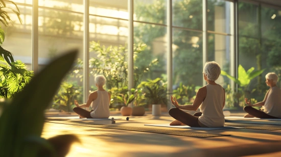 Старше покоління практикує йогу у спокійній атмосфері
