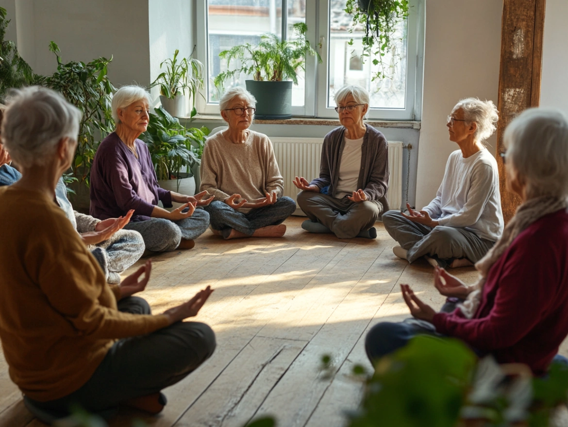 Група старшого покоління під час медитації